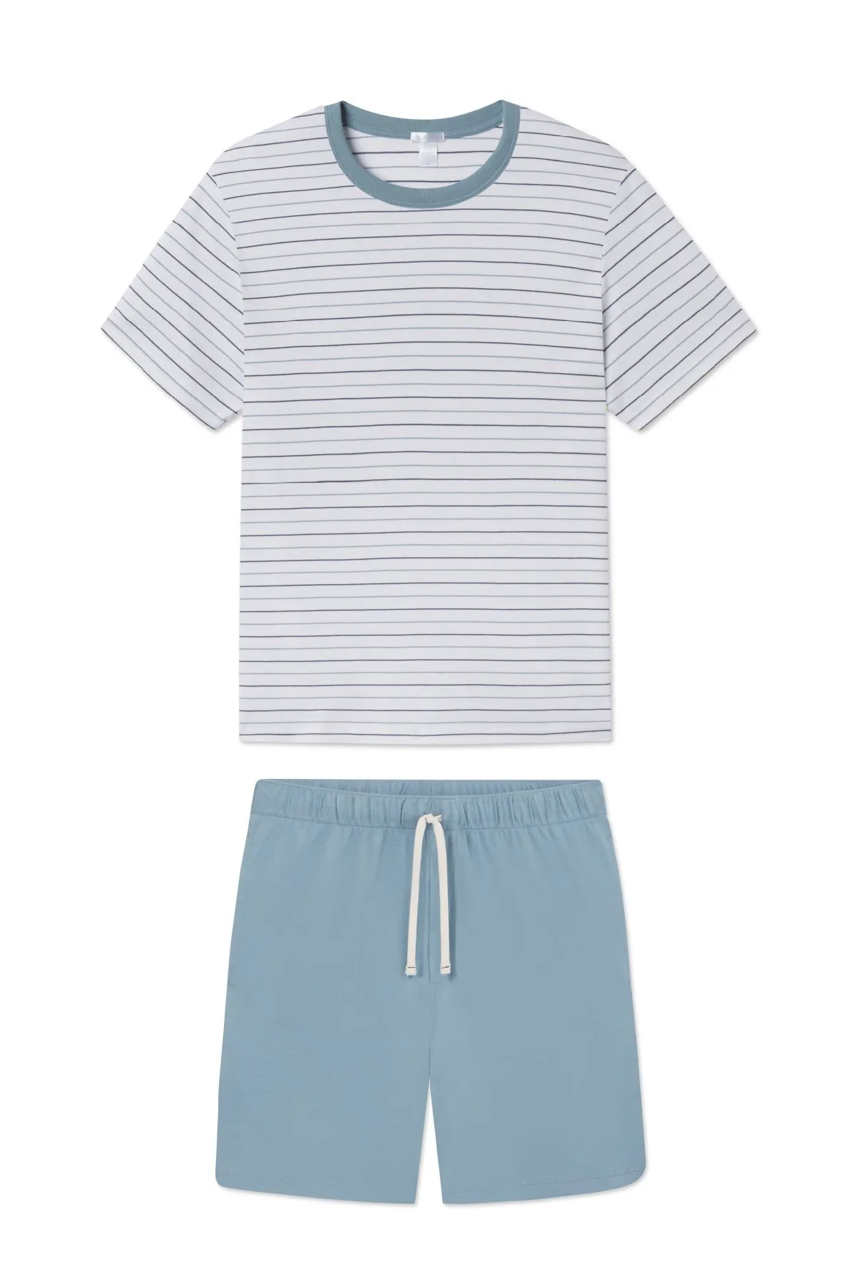 Men's Pima Sleep Shorts Set in Marlin Blue Nautical Stripe