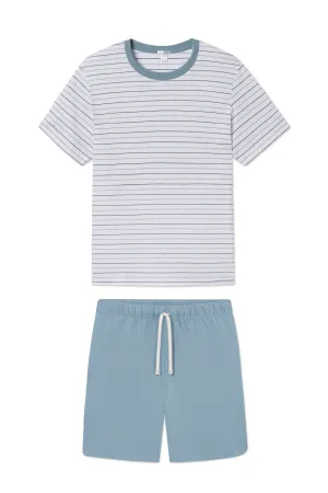 Men's Pima Sleep Shorts Set in Marlin Blue Nautical Stripe