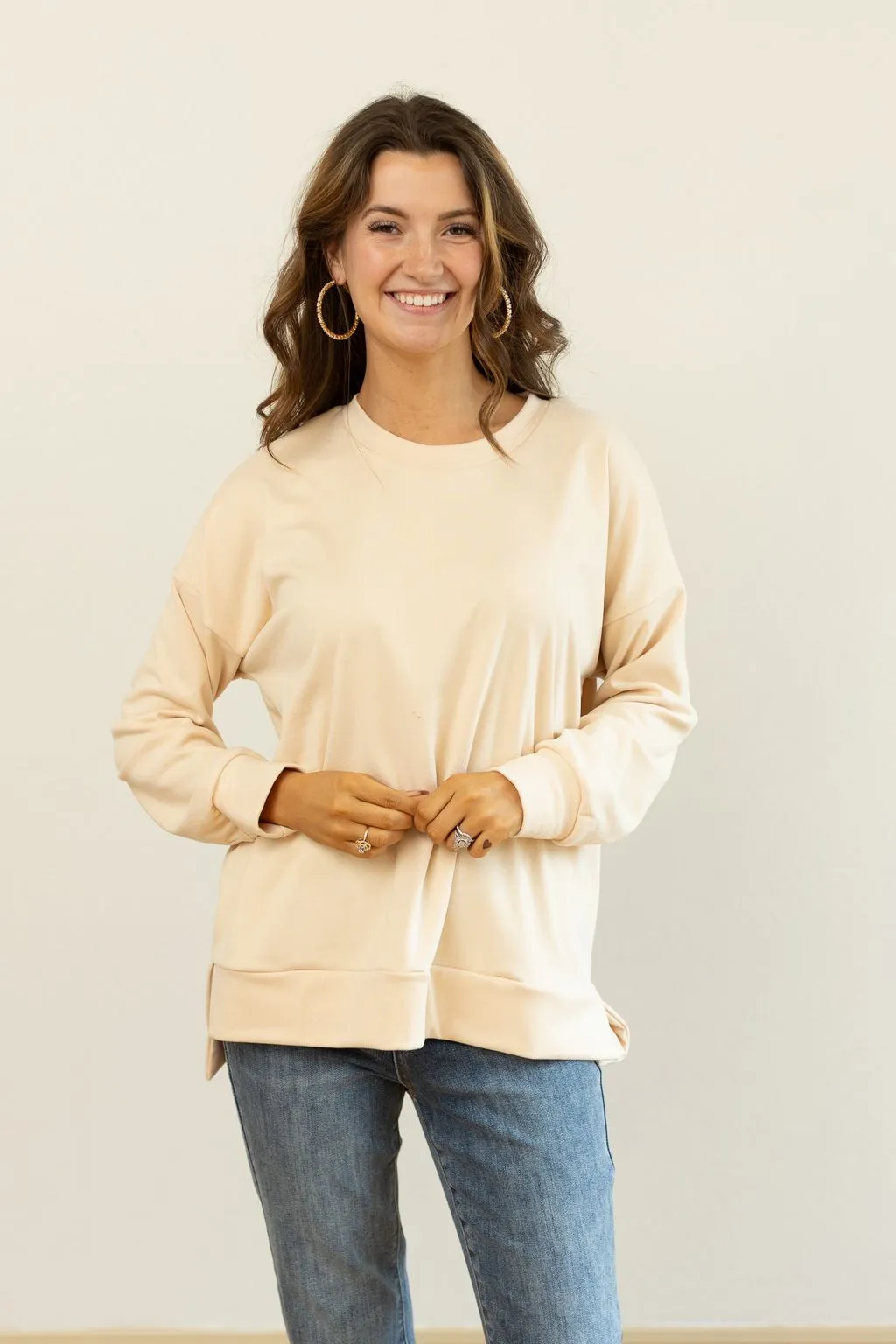 Micro Fleece Crewneck, Ivory