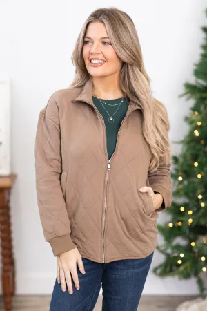 Mocha Quilted Full Zip Jacket