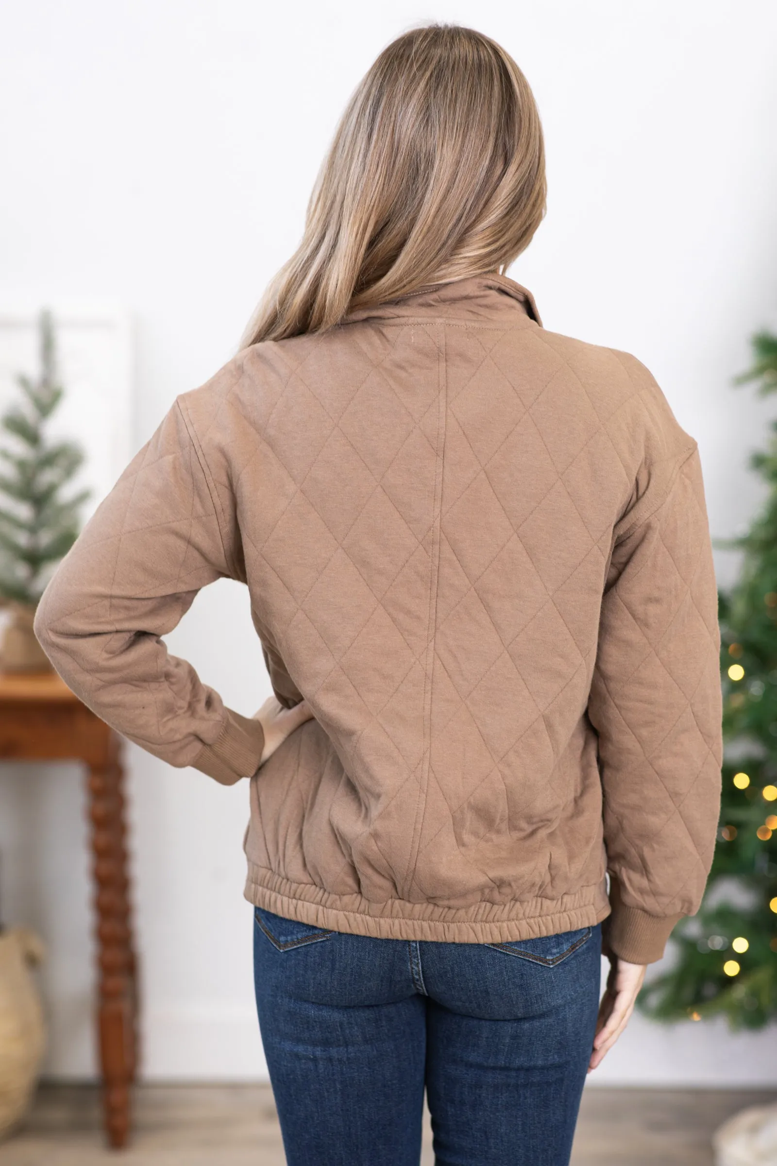 Mocha Quilted Full Zip Jacket