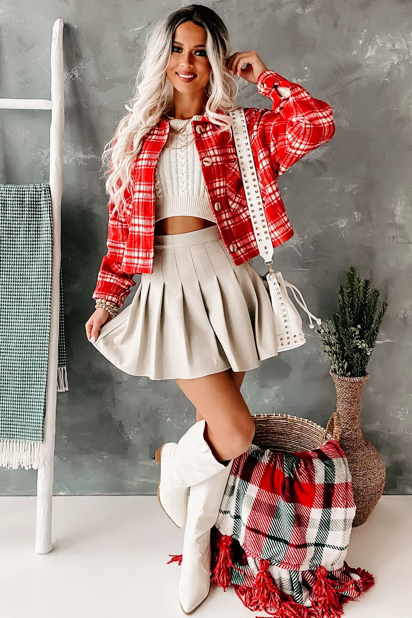 Never Shy Brushed Fleece Pleated Skort (Oatmeal)