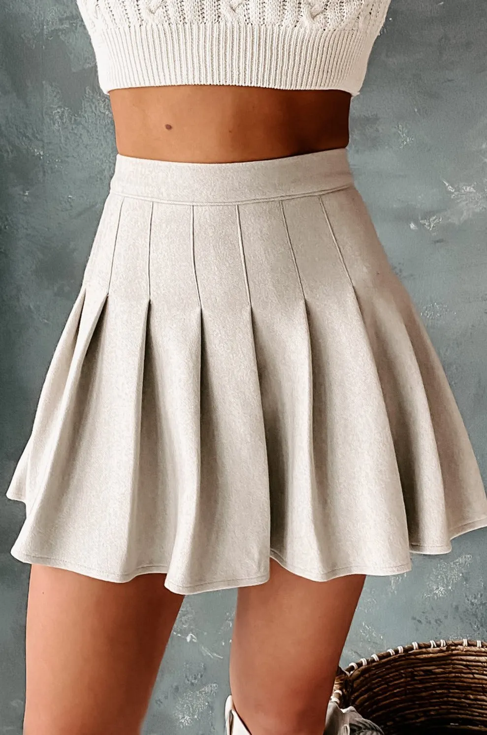 Never Shy Brushed Fleece Pleated Skort (Oatmeal)