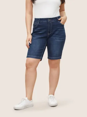 NEW Retails $45, Bloomchic Very Stretchy High Rise Dark Wash Denim Shorts, Indigo, PLUS Sz 24