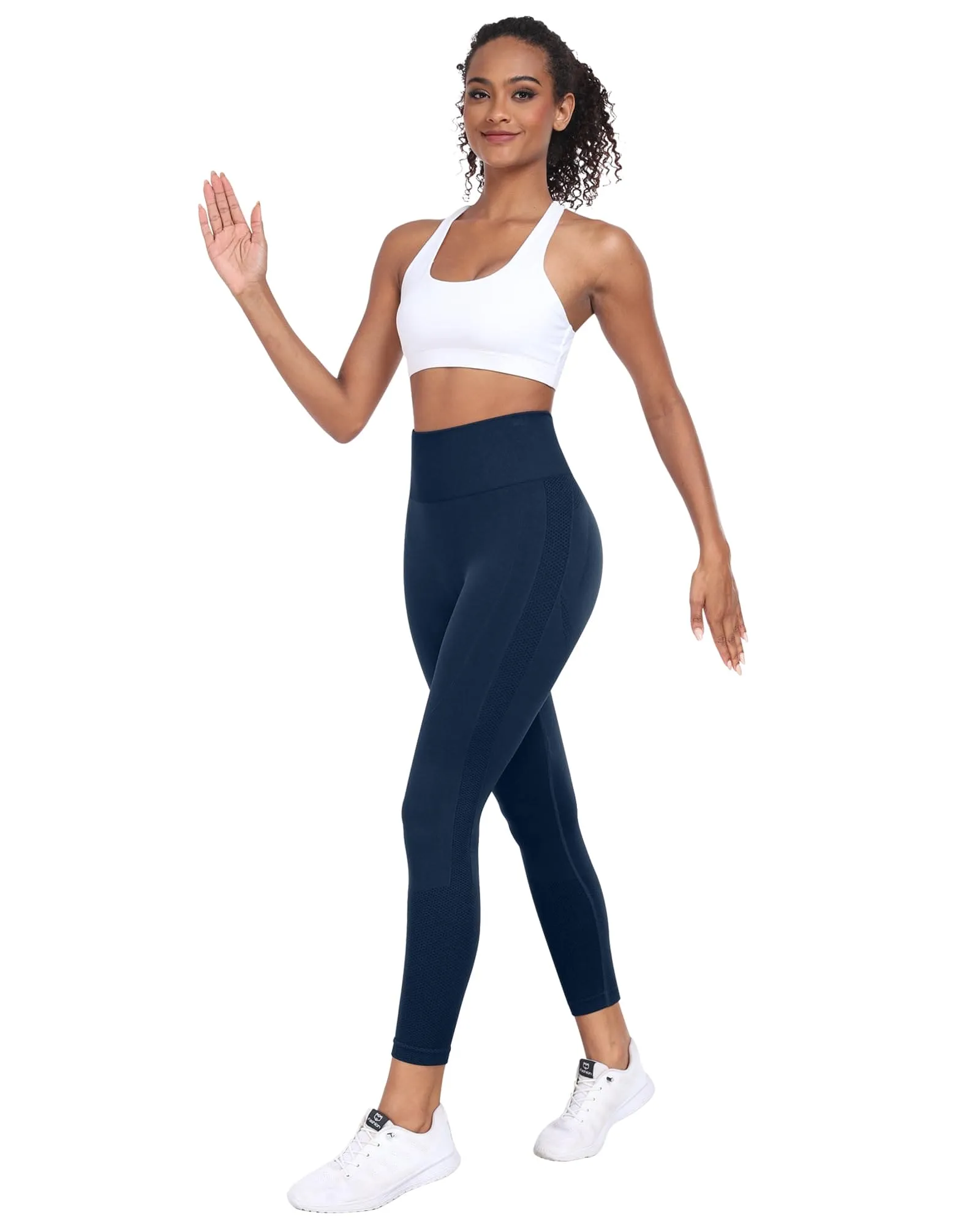 NORMOV Seamless Workout Butt Lifting Leggings - Booty Scrunch Gym Leggings for Women(Navy,L)