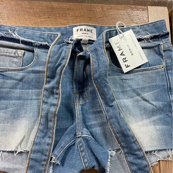 NWT FRAME Le Cutoff in Hannington Tie Waist Denim Shorts Women’s Size 26