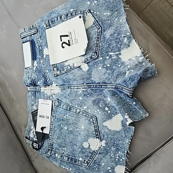 NWT RE/DONE Splash 70's High Rise Raw Hem Button Fly Rigid Denim Shorts 27