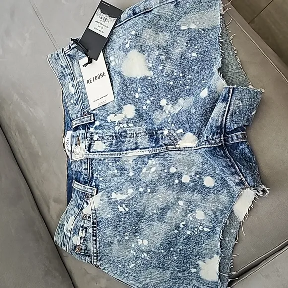 NWT RE/DONE Splash 70's High Rise Raw Hem Button Fly Rigid Denim Shorts 27