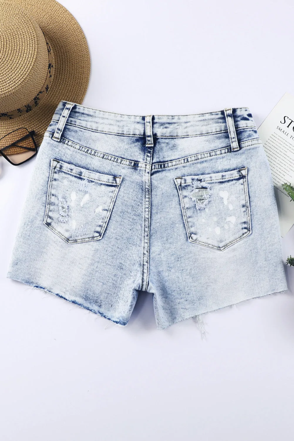 Ocean Distressed Denim Shorts