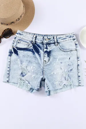Ocean Distressed Denim Shorts