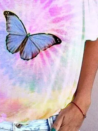 Off Shoulder Ombre/tie-Dye Casual Shirts & Tops