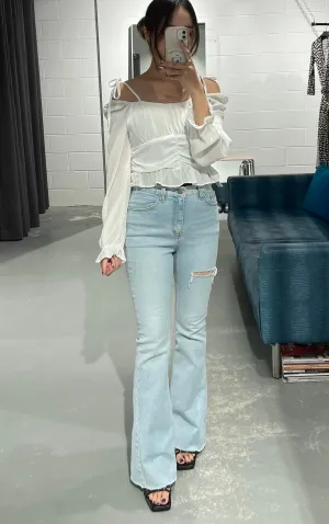 Off Shoulder Shirring Blouse