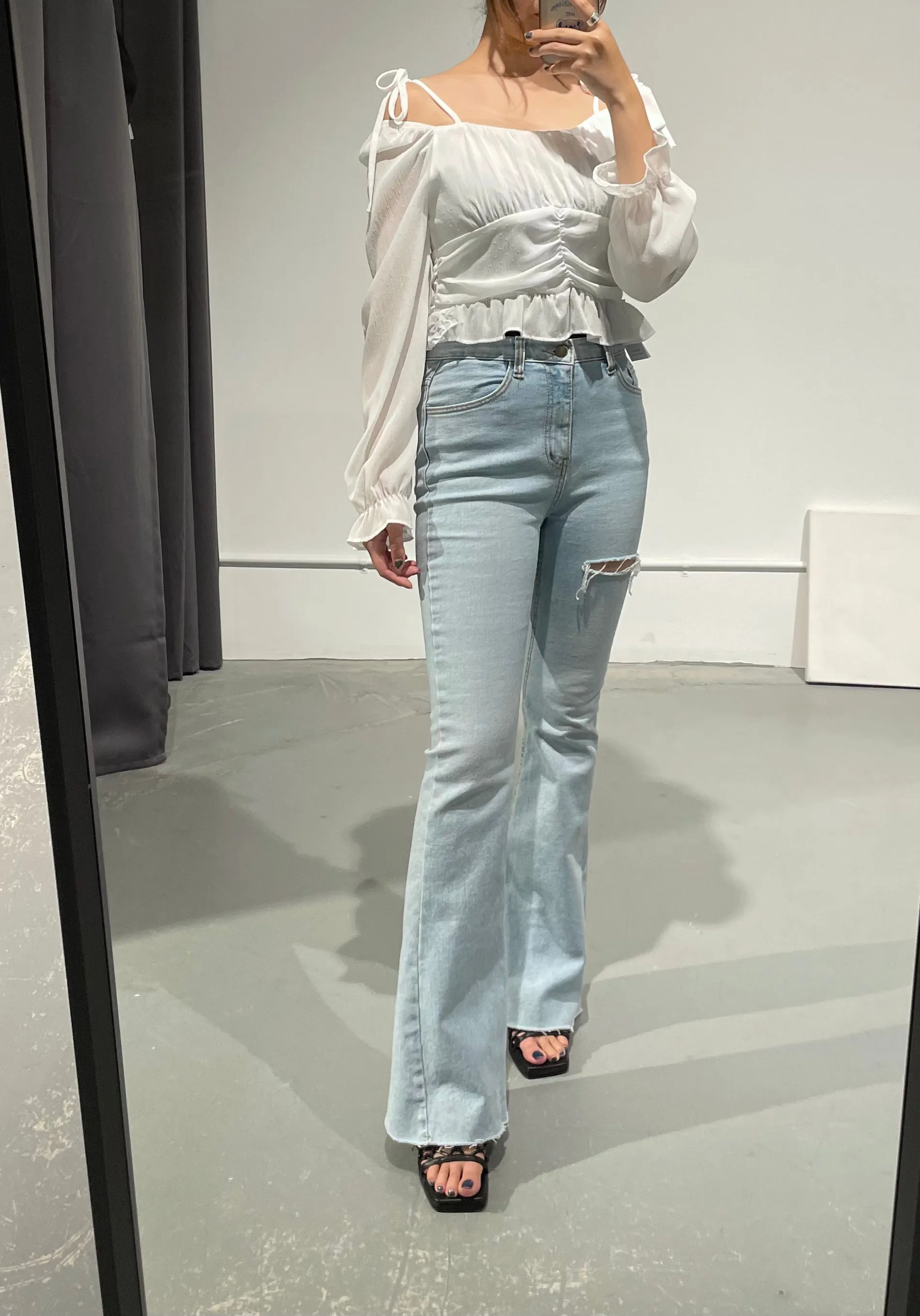 Off Shoulder Shirring Blouse