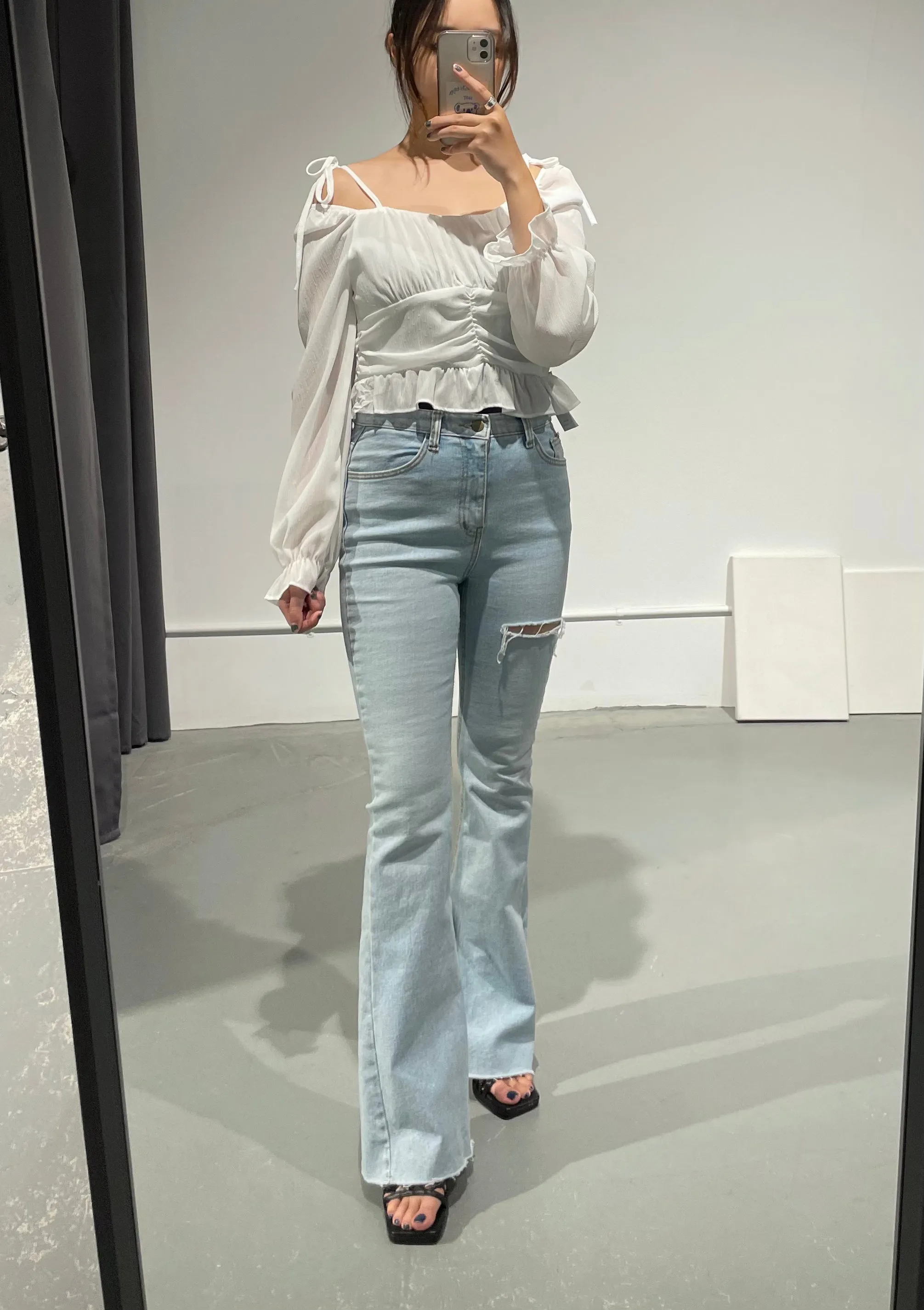 Off Shoulder Shirring Blouse