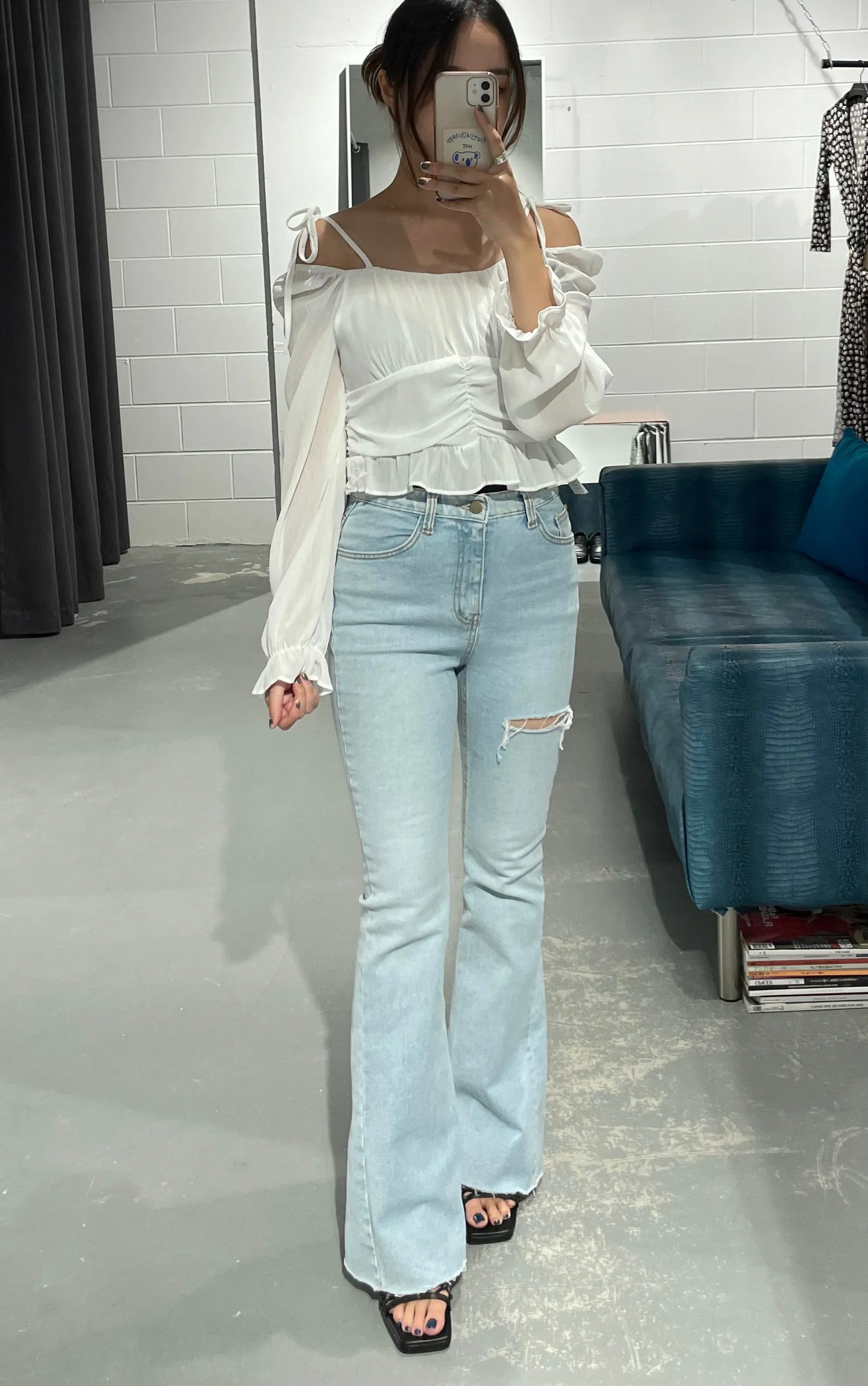 Off Shoulder Shirring Blouse