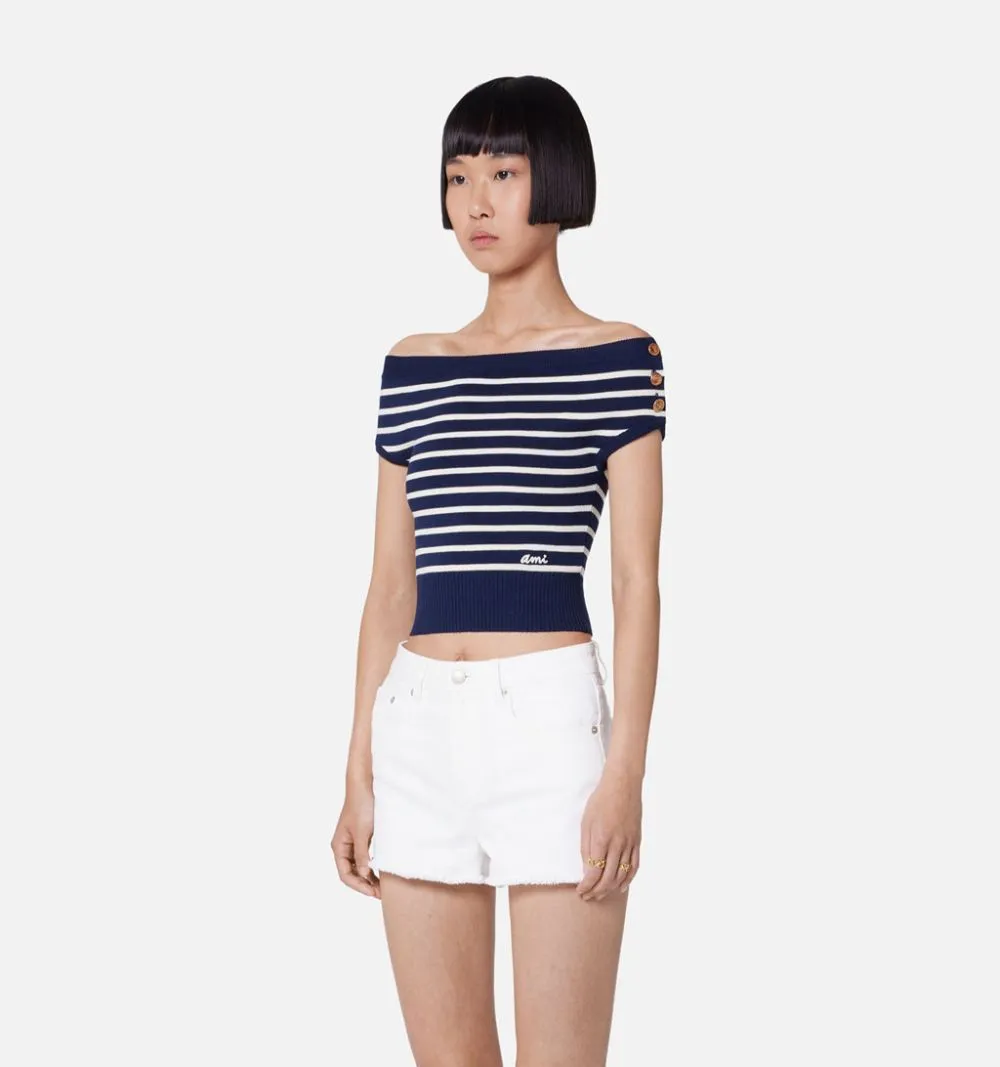 Off-shoulder Striped Top