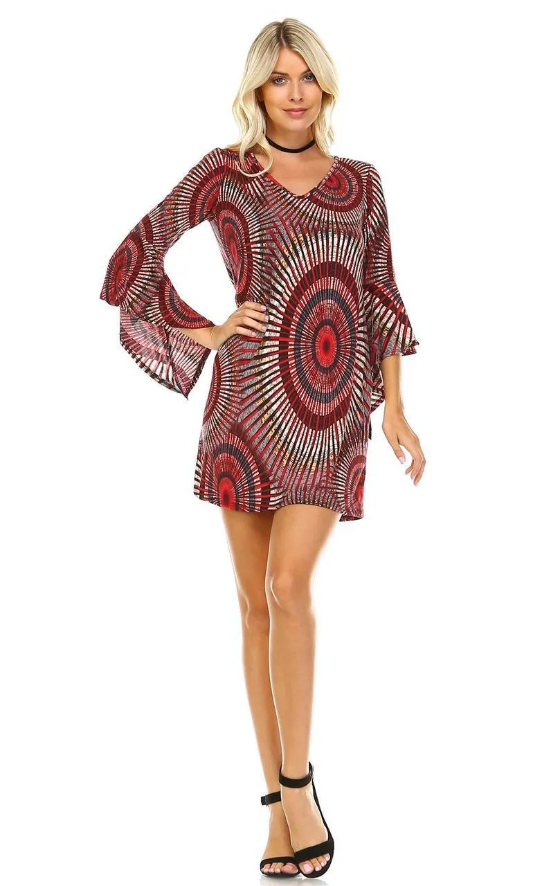 Off Shoulder Tunic Dress Circular Hippie Tie Dye Red