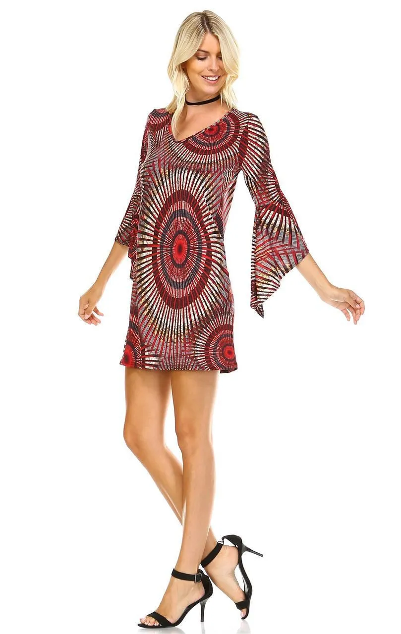 Off Shoulder Tunic Dress Circular Hippie Tie Dye Red