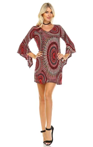 Off Shoulder Tunic Dress Circular Hippie Tie Dye Red