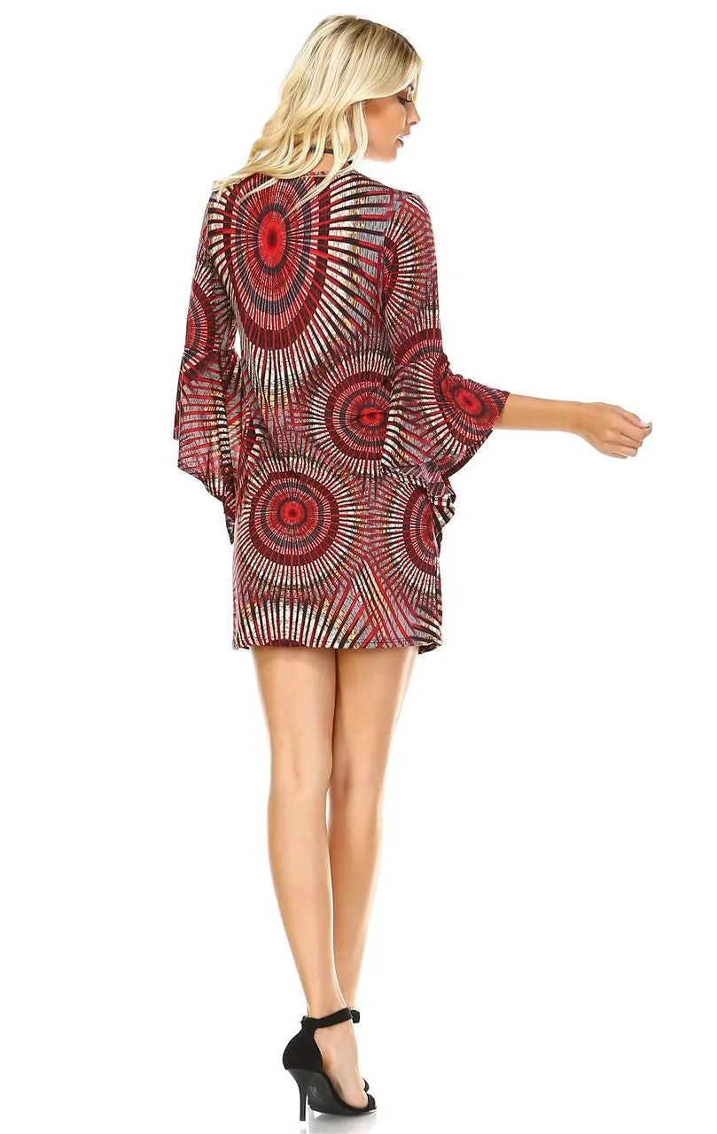 Off Shoulder Tunic Dress Circular Hippie Tie Dye Red