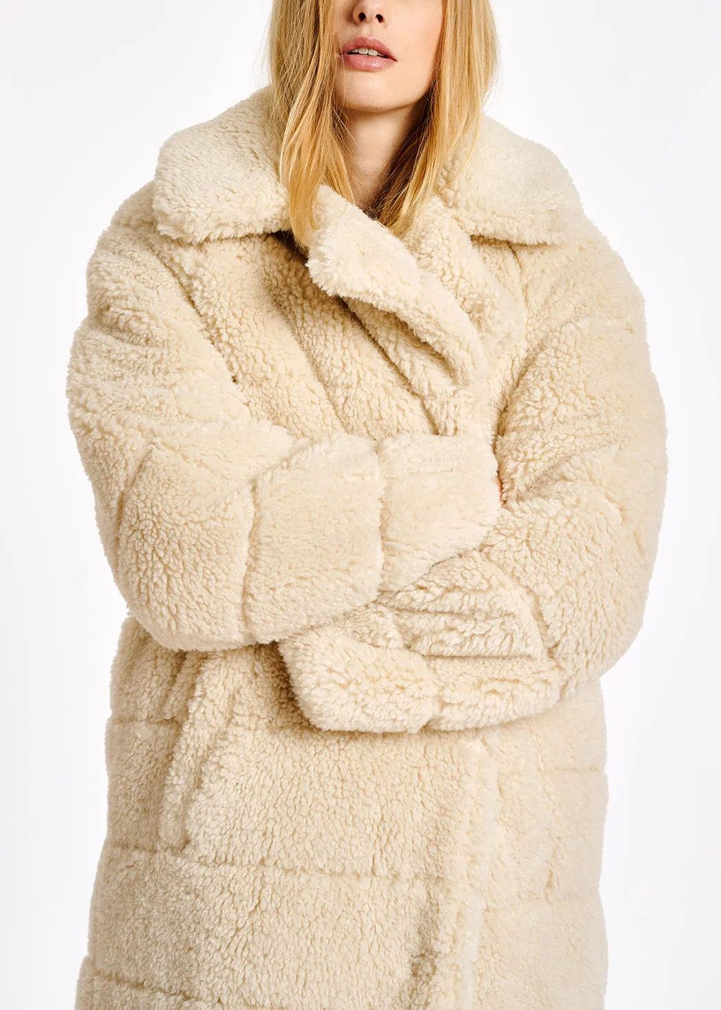Off-white faux fur puffer coat