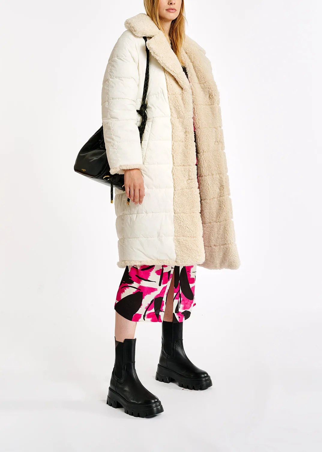 Off-white faux fur puffer coat