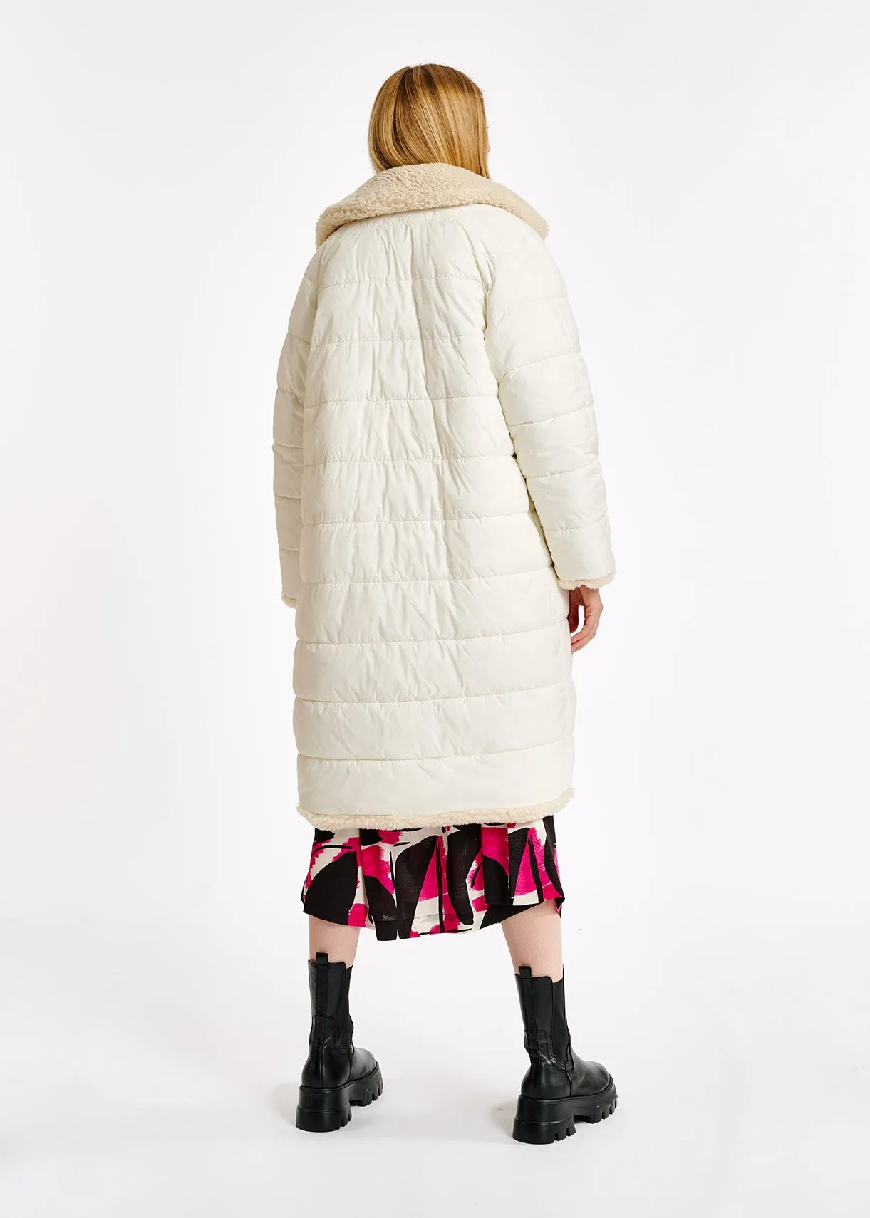 Off-white faux fur puffer coat
