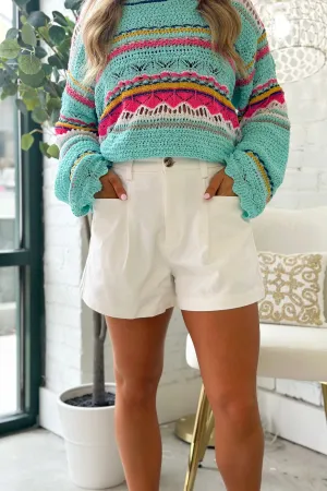 Off White Pleated Pocket Shorts