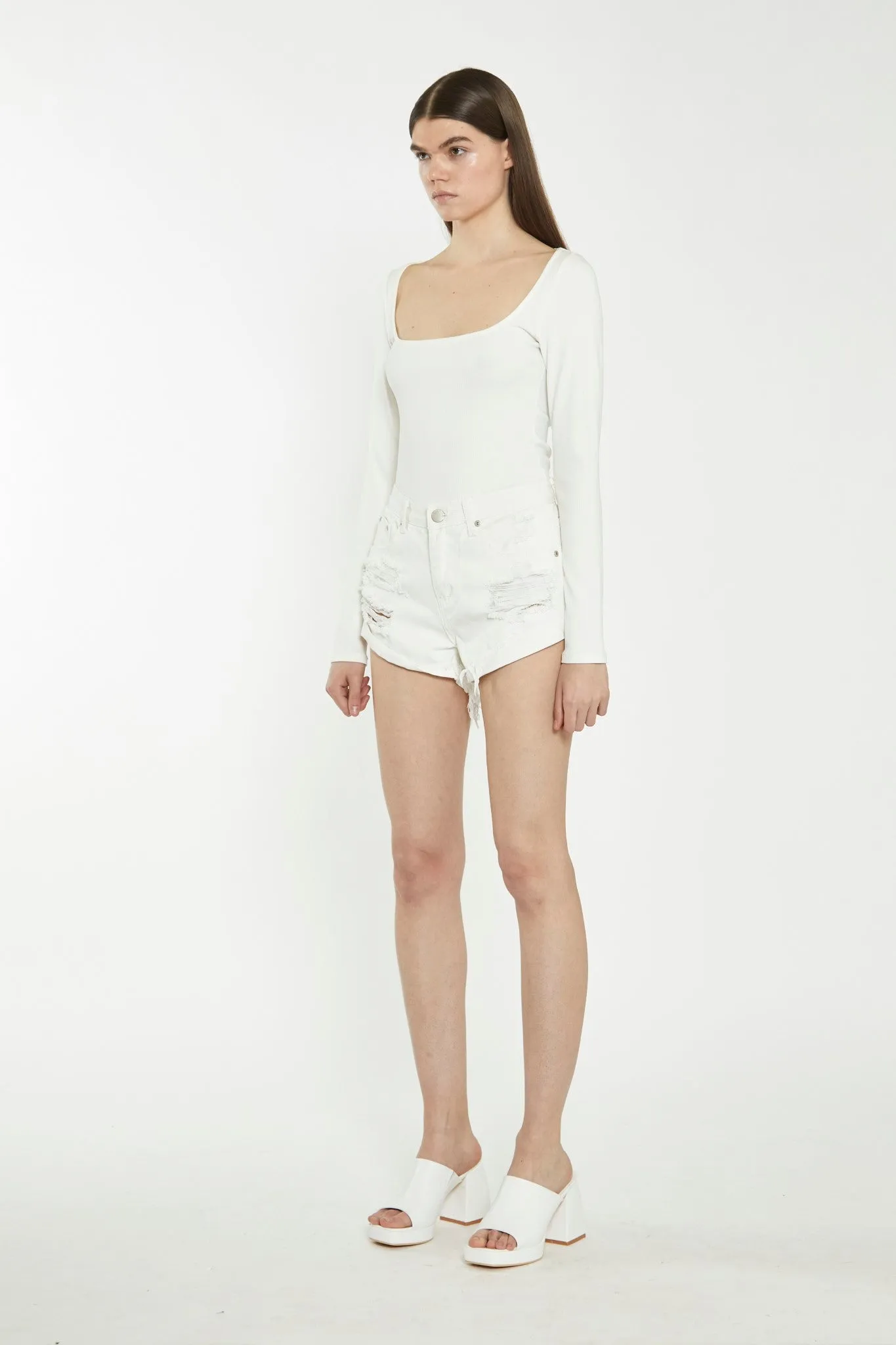 Off White Ripped Denim Shorts