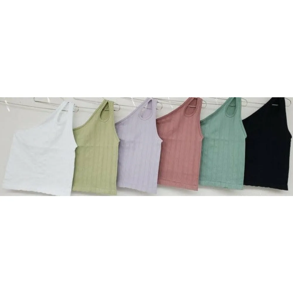 One Shoulder Holed Rib Tank