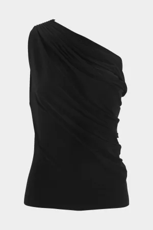 One Shoulder Peasant Top in Black