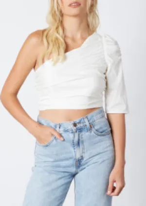 One Shoulder Short Sleeve Stretch Ruched Crop Top