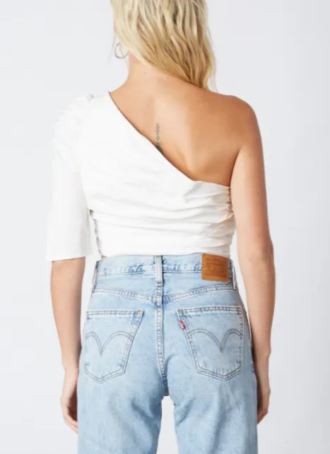 One Shoulder Short Sleeve Stretch Ruched Crop Top