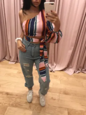 One Shoulder Tie Waist Crop Top