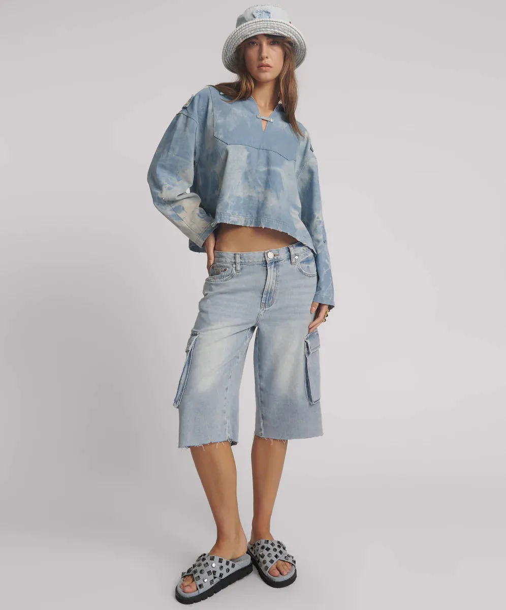 One Teaspoon - Skater Girl Low Wast Long Leg Shorts - Soft Blue
