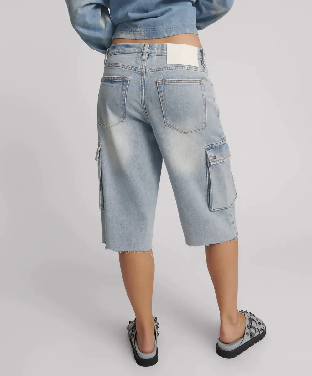 One Teaspoon - Skater Girl Low Wast Long Leg Shorts - Soft Blue