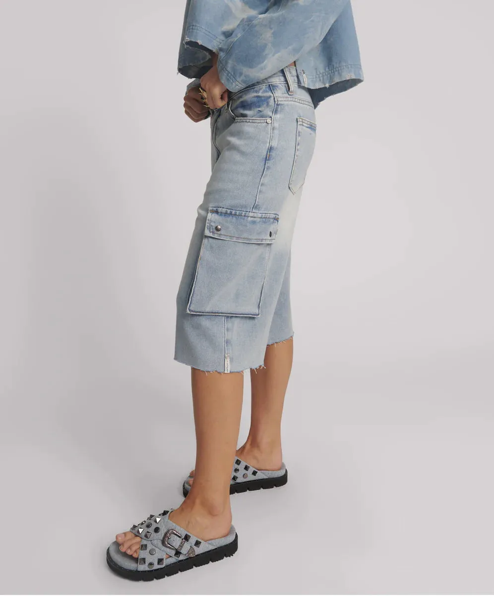 One Teaspoon - Skater Girl Low Wast Long Leg Shorts - Soft Blue
