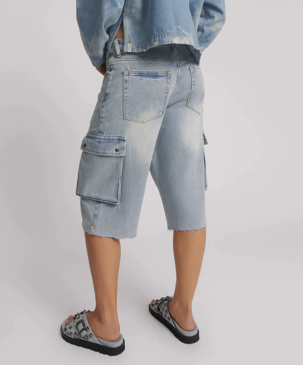 One Teaspoon - Skater Girl Low Wast Long Leg Shorts - Soft Blue