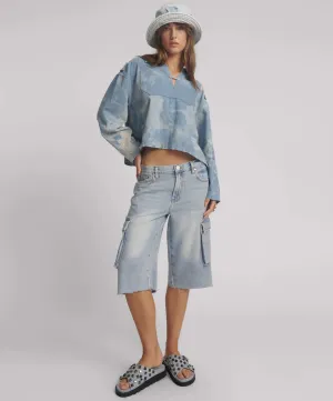 One Teaspoon - Skater Girl Low Wast Long Leg Shorts - Soft Blue