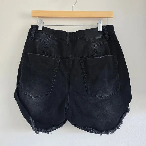 One x Oneteaspoon Black Anchor High Waisted Bandits Denim Jean Shorts Size 30