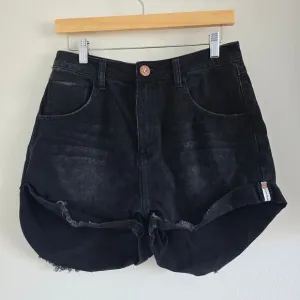 One x Oneteaspoon Black Anchor High Waisted Bandits Denim Jean Shorts Size 30