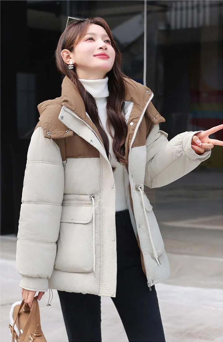 Padded Zip-Up Windproof Puffer Jacket for Women