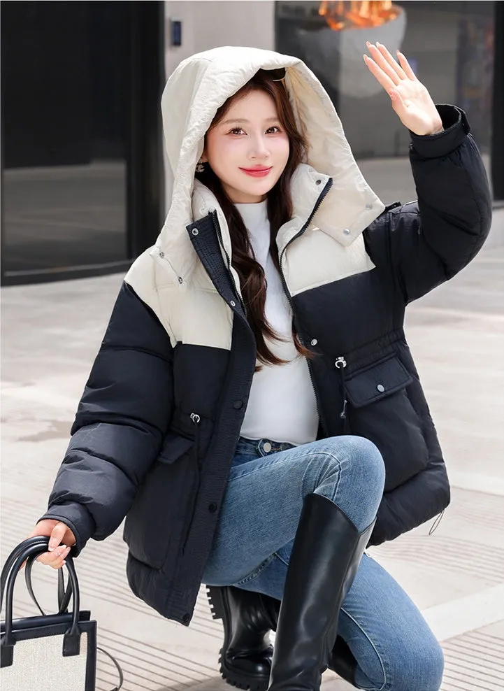 Padded Zip-Up Windproof Puffer Jacket for Women