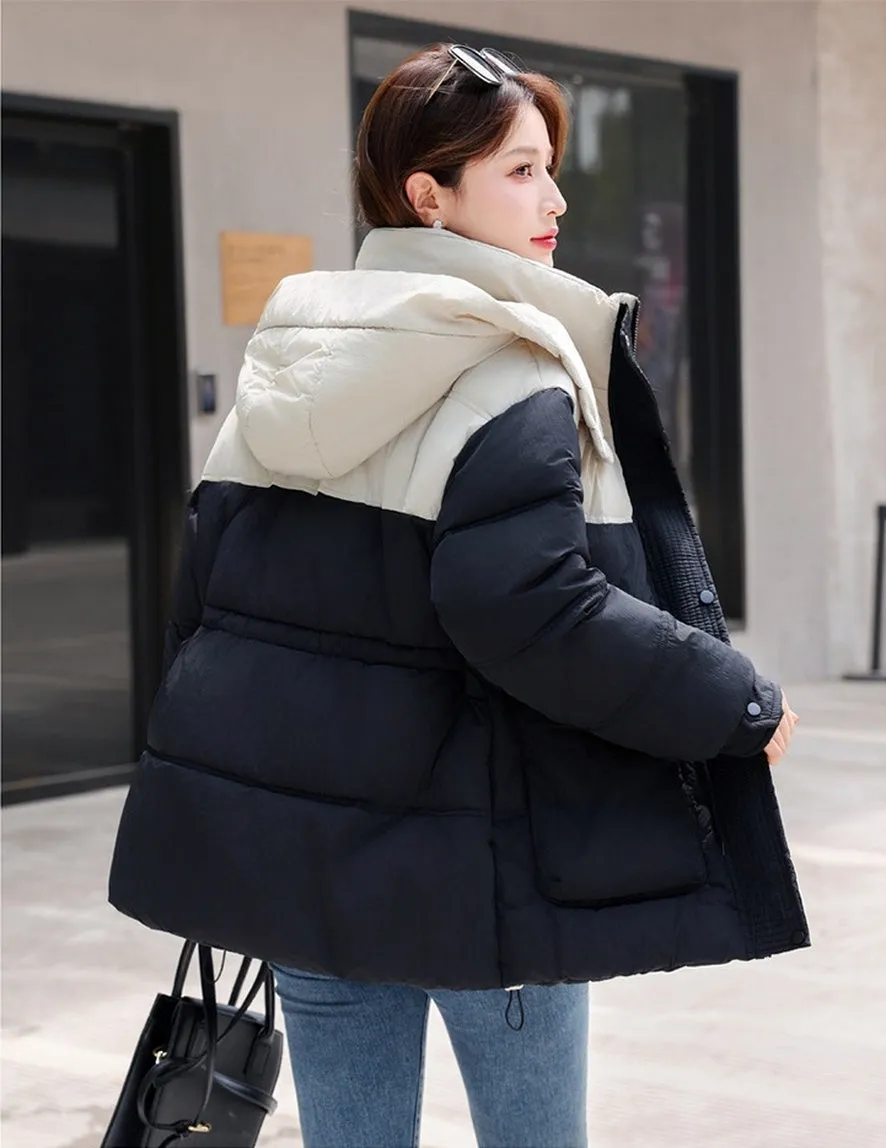 Padded Zip-Up Windproof Puffer Jacket for Women