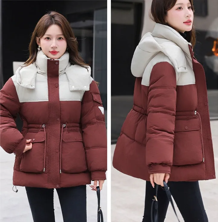 Padded Zip-Up Windproof Puffer Jacket for Women