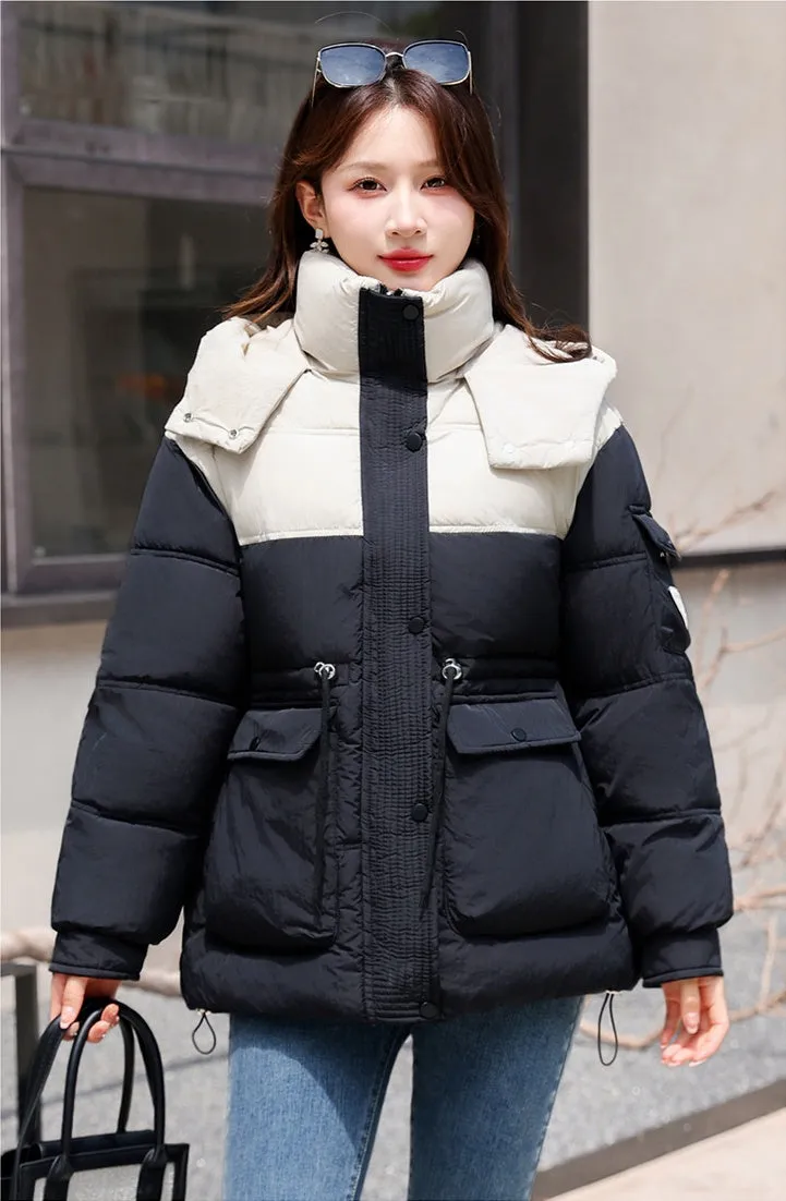 Padded Zip-Up Windproof Puffer Jacket for Women