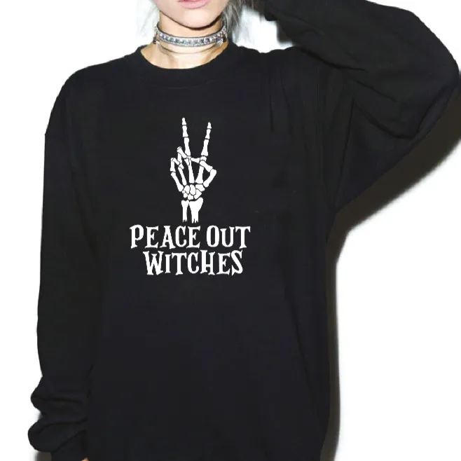 Peace Out Witches Skeleton Hand Adult's Sweatshirt