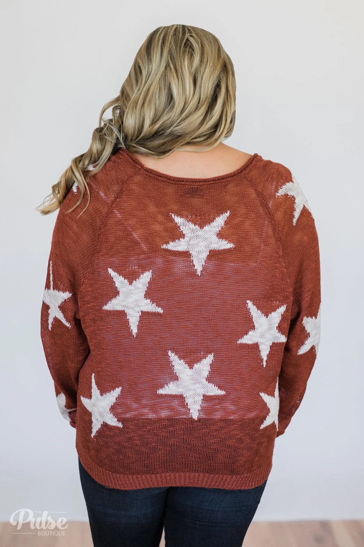Perfect Timing Knitted Star Top- Burnt Orange