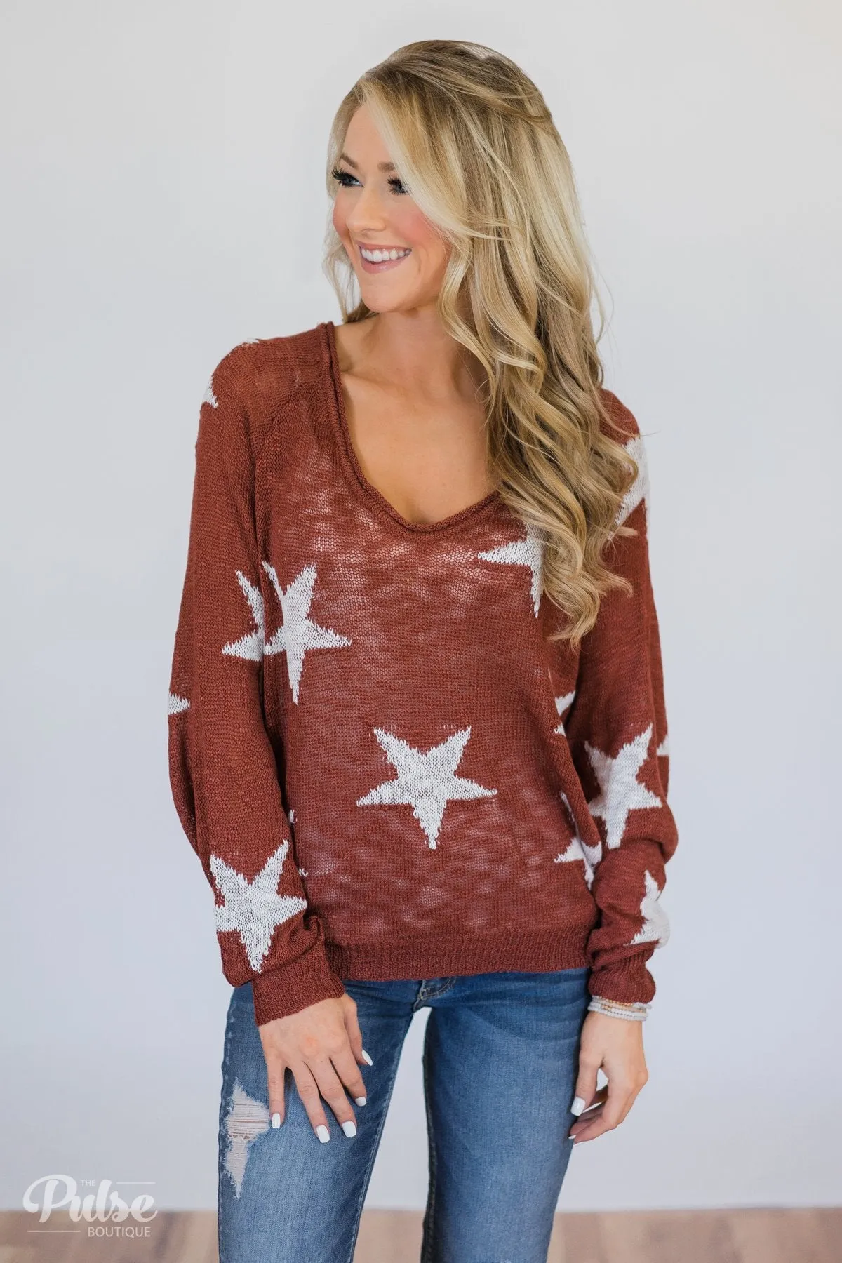 Perfect Timing Knitted Star Top- Burnt Orange