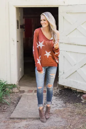 Perfect Timing Knitted Star Top- Burnt Orange